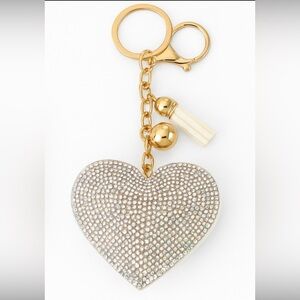 Iridescent Rhinestone Heart Keychain Charm White Tassel Purse Bag Charm New